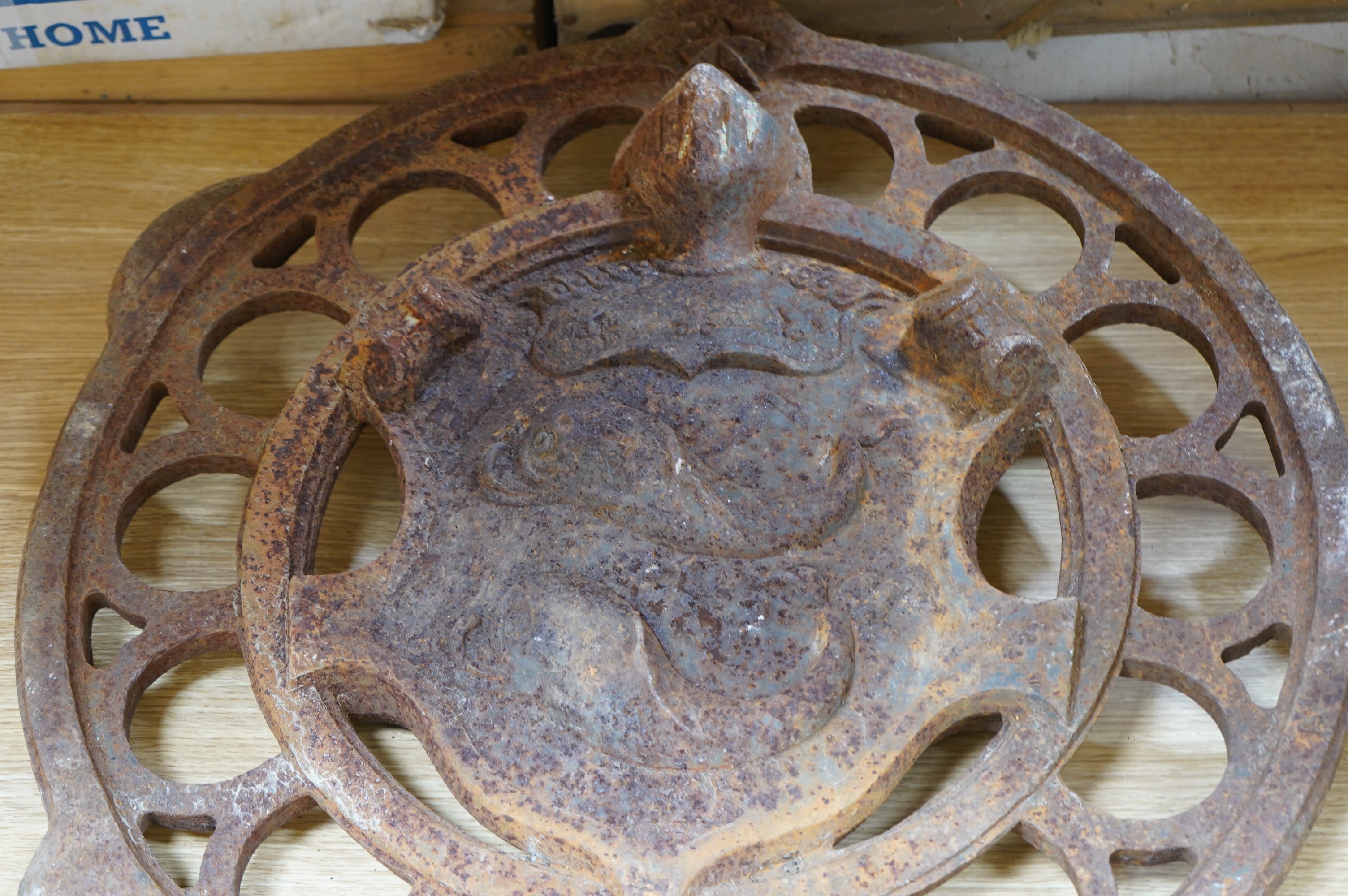 A large cast iron crested roundel from Brighton station, 62cm in diameter. Condition - fair, rust all over